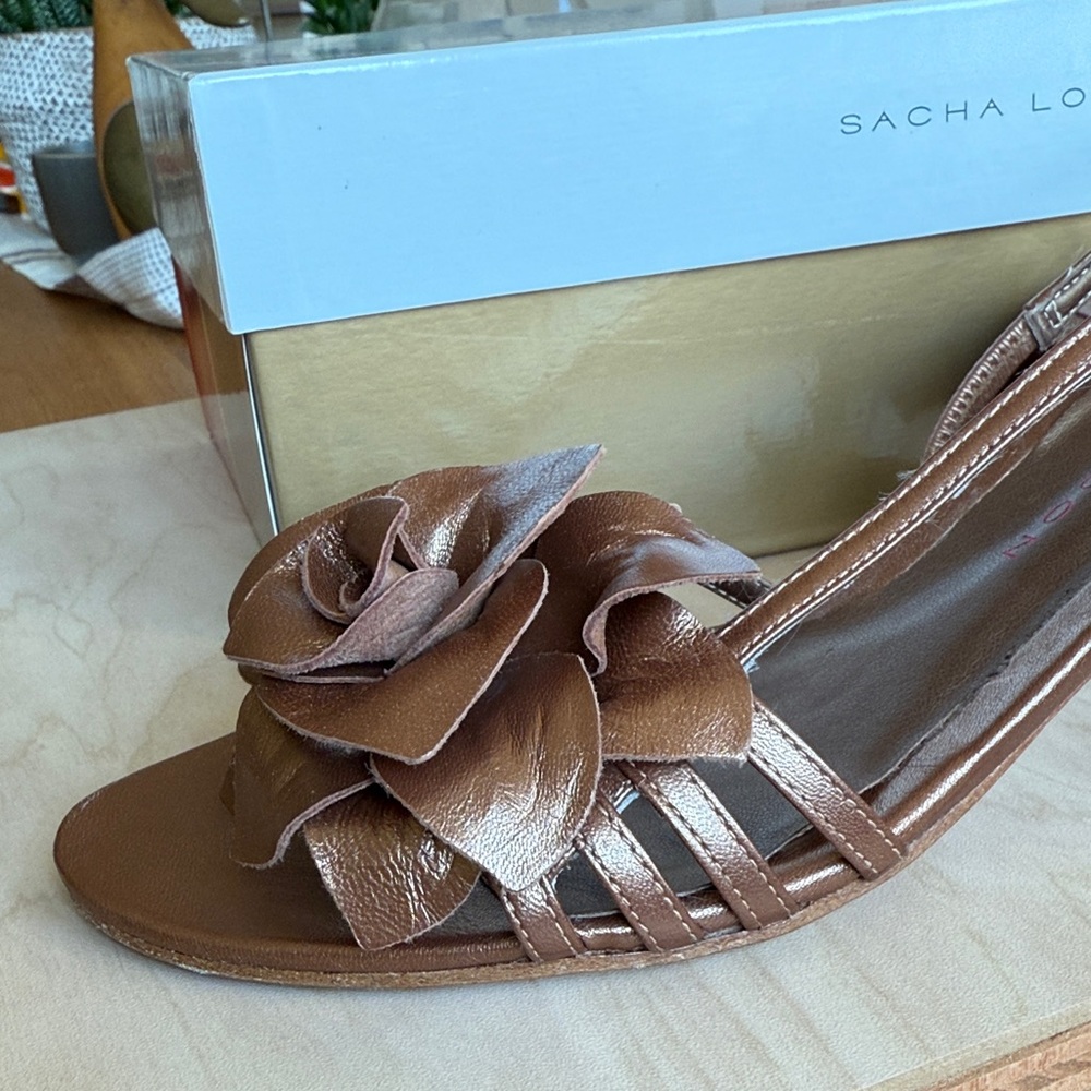 Sacha London Bronze Strappy Heels with Rose Detail - Picture 15 of 16